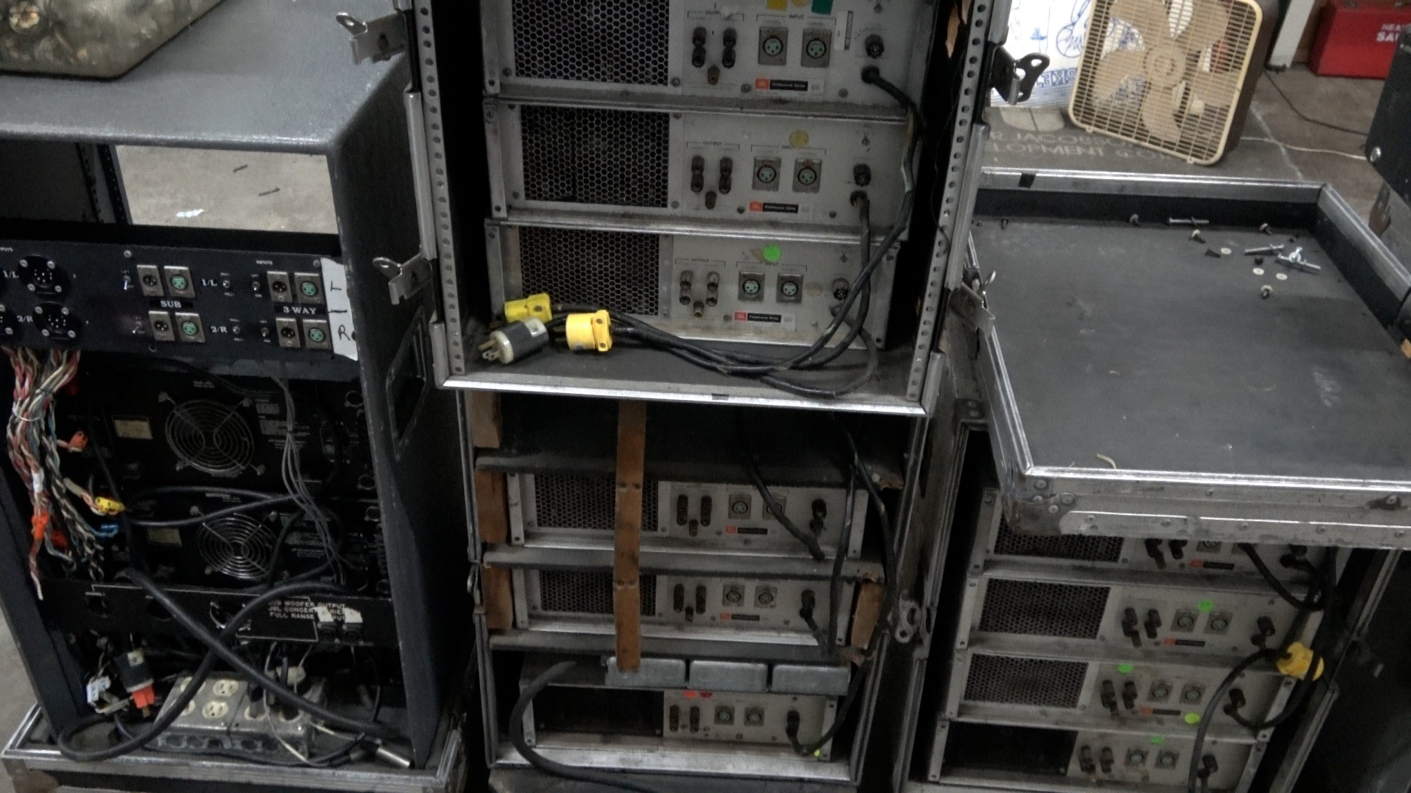 Rear overview of amplifier racks